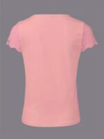 Women'S Soft Pink V-Neck T-Shirt - Elegant Lace Trim Blouse, Machine Washable Everyday & Formal Tops For Women, Versatile Top, Feminine Style, Breathable Top, Stylish Top, Summer Wardrobe - Image 6