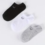 6 Pairs/10 Pairs Unisex Plain Color Casual Socks Breathable Low Top Sneakers Simple Joyful Face Design Soft Moisture Wicking Comfortable For Daily Wear, Home Workouts & Office Minimalist Style All Season & Festive Occasions - Image 4
