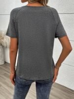 V-Neck Solid Color Printed Short-Sleeve T-Shirt - Image 2