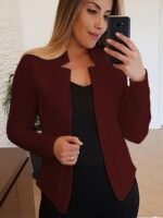 Women'S Lightweight Long Sleeve Casual Blazer - Solid Color Notch Lapel Jacket For Spring & Fall, Versatile Office & Casual Attire, Spring Outerwear, Sophisticated Style, Notch Lapel Design - Image 8