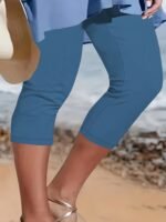 Women'S Plus Size High-Waisted Capri Leggings - Stretchy, Comfortable, Non-See-Through, Solid Black, Perfect For Spring/Summer/Fall, Machine Washable, High Waisted Leggings, Casual Wear, Versatile Fashion, Stretchy Fabric - Image 4