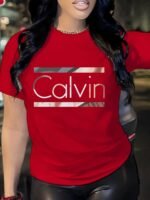 1Pc Stylish Letter Print Women'S Casual Sport Black Dark Grey White Apricot Brick Red Matcha Round Neck Pullover T-Shirt Polyester Spandex Comfortable Short Sleeve Top - Image 6