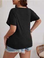 Women'S Plus Size 2024 Summer Fashion V-Neck T-Shirt - Pink With Lace Detail, Short Sleeve, Lightweight & Stretchy Fabric, Casual Wear, Casual Wear Tee | Lace Trim Top | Comfortable Fit, Plus Size Shirts - Image 9