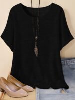 Plus Size Basic Solid Crew Neck T-Shirt, Casual Short Sleeve T-Shirt For Spring & Summer, Women'S Plus Size Clothing - Image 6