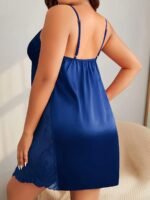 Elegant Plus Size Satin Nightgown With Contrast Lace Trim, Spaghetti Strap, Slight Stretch Polyester And Elastane Blend, Solid Color Sleep Dress For Adults - All Season Comfort - Image 2