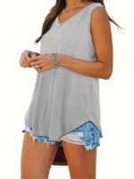 2023 Trendy Women'S V-Neck Sleeveless Tank Top - Breathable Stretchy Solid Color Casual Summer Tops, Machine Washable Versatile Wardrobe, Ladies Tank Tops, Casual Attire, Relaxed Fit, Quality Stitching