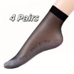 4 Pairs Women'S Sheer Ankle Socks, Non-Slip Transparent Toe Protector, Breathable Nylon, Knit Fabric, Polyamide 85%, Elastane 15%, Solid Color, Hand Wash - 100 G/M? - Image 7
