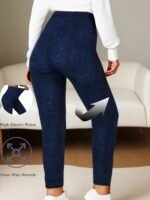 Plus Size Women'S High-Waisted 7/8 Leggings - Soft Stretchy Workout Tights With Four-Way Stretch, Herringbone Print & High Elastic Waistband For Gym, Yoga, Running - All-Season Machine Washable Fitness Pants - Image 2