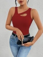 Women'S Sexy Slim Fit Sleeveless Boat Neck Tank Top - Stretchy Knit Fabric With Keyhole Cutouts, All-Season Versatile Wear, Machine Washable Solid Color, Ladies Tank Tops - Image 2