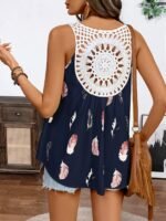 Elegant V-Neck Sleeveless Vest, Woven Non-Stretch Fabric, Pattern, With Contrasting Lace Details, For Women, With Voluminous Floral And Ruffles - Image 8