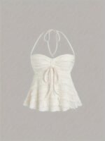 Nianian Select Y2K Off-Shoulder Halter Neck Tank Top - Solid Color Ruffled Bow Detail, Machine Washable Lightweight All-Season Women'S Sexy Backless Top - Image 7