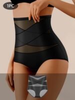 1Pc Quasti Women'S High-Waisted Underwear - Non-Padded Belly Control Panties, Soft Breathable Everyday & Formal Wear In Elegant Teal - Posture Support & Waist Definition, Comfortable Lingerie, Crossband Design, Skinsafe Material