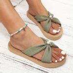 Women'S Beige Jewel Embroidery Flat Sandals - Lightweight, Comfortable Slip-On Beach Shoes With Eva Sole And Fabric Upper, Open Toe Design, Perfect For Summer, Beach Footwear|Decorative Sandals|Eva Sole Sandals - Image 12