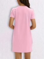 Women'S Casual Caivin Letter & Geometric Print Midi T-Shirt Dress - Slim Fit Round Neck Short Sleeve, Lightweight Breathable Fabric, Machine Washable For Spring Summer, Casual Attire, Comfortable Daily Wear - Image 4