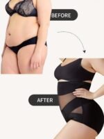 1Pc High-Waist Tummy Control Shaping Panties With Cross-Compression Design - Seamless, No-Show Underwear For Women, Nylon & Elastane Blend, Machine Washable, Elegant Solid Color, Slimming Fit For Belly & Hips, Waist Slimming Panties|Crosscompression Panties|Before After Comparison, Tummy Control Underwear