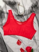 Women'S Novelty Wireless Bra, Semi-Sheer Lace Detail, Polyester And Elastane, Hand Washable - Solid Color - Image 5