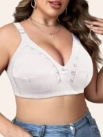 Women'S Plus Size Sexy Wireless Bra With Bowknot, 95% Nylon 5% Elastane Knit Fabric, Breathable Full Coverage Bralette For All Seasons - Image 8