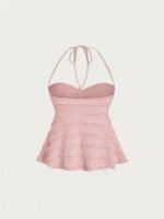 Nianian Select Y2K Off-Shoulder Halter Neck Tank Top - Solid Color Ruffled Bow Detail, Machine Washable Lightweight All-Season Women'S Sexy Backless Top - Image 8