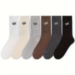 6 Pairs Of Men'S Mid-Calf Socks, Japanese Style, Solid Color, Odor-Resistant, Sweat-Absorbing, Suitable For Basketball And Sports, Available In Black And White, Sweat-Resistant - Image 3