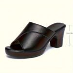 Elegant Women'S Summer Slide Sandals - Black Chunky Heel Peep Toe Mules, Easy Slip-On, Synthetic Cover, Rubber Sole, Perfect For Casual Wear - Image 5
