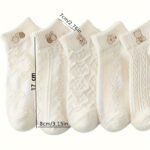 5 Pairs Women'S Cartoon Bear Geometric Pattern Breathable Short Socks - Soft Machine Washable Casual Socks For Casual Attire, Cute Socks, Playful Fashion, Playful Design, Comfortable Fit, Sock Lovers - Image 3