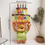 1Pc 121.92 Cm Bear Holding Cake Shaped Aluminum Foil Balloon, Birthday Party Decoration, Christmas, Halloween, Thanksgiving Day Gift, Valentine'S Day Gift - Image 3