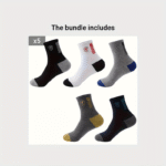 5 Pairs Men'S Athletic Crew Socks, Moisture-Wicking Knit Fabric, Solid Color, Polyester 75%, Spandex 25%, With Embroidered Badge, For Hand Wash Only, Sweat-Resistant - Image 5