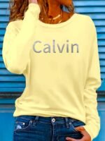 Women'S Long Sleeve Crew Neck T-Shirt, Stretchy Polyester Blend, Geometric Letter Print, Casual Vacation Style, Applique Detail, Machine Washable - Spring/Summer Sportswear, Ladies T Shirts - Image 7