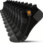 10 Pairs Men'S Low-Cut Casual Socks - Breathable Cushioned Comfort, Elastic Ribbed Cuff, Solid Color (Black/Gray) For Casual Attire - Image 3