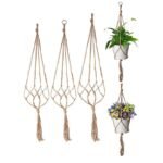 1 Set Vintage Macrame Plant Hanger, Handmade Striped Rectangle Lightweight Flower Pot Holder, Indoor & Outdoor Balcony Hanging Decor, Home Garden Supplies With Plant Stand Accessory