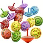 10Pcs Wood Spinning Tops - Non-Toxic Safe Smooth Spherical Handmade-Style Kids Toys With Rainbow Colors & Spiral Patterns, Spinners For Party Favors, Kindergarten Play, & (+)
