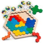 Hexagonal Wooden Puzzles In 3D For Kids, Designed As Educational Toys. These Tangram Games Are Perfect For Testing Brain Iq And Make Great Gifts For Christmas And Holidays. - Image 4