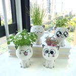 1Pc, Ceramic Flowerpot Mini Cat Shaped Cartoon Cute Potted Plant Desktop Potted Cat Plant Pot Diy Desk Decorate Science Education School Gift