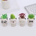 1Pc, Ceramic Flowerpot Mini Cat Shaped Cartoon Cute Potted Plant Desktop Potted Cat Plant Pot Diy Desk Decorate Science Education School Gift - Image 12