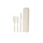 1 Set 3-In-1 Reusable Wheat Straw Camping Utensils With Polished Finish, Portable Travel Cutlery In Plastic Case For Picnic, Camping, And Daily Use - Image 3
