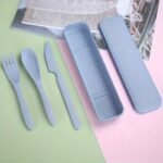 1 Set 3-In-1 Reusable Wheat Straw Camping Utensils With Polished Finish, Portable Travel Cutlery In Plastic Case For Picnic, Camping, And Daily Use - Image 6