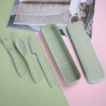 1 Set 3-In-1 Reusable Wheat Straw Camping Utensils With Polished Finish, Portable Travel Cutlery In Plastic Case For Picnic, Camping, And Daily Use - Image 10
