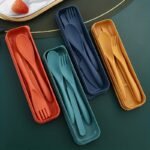 1 Set 3-In-1 Reusable Wheat Straw Camping Utensils With Polished Finish, Portable Travel Cutlery In Plastic Case For Picnic, Camping, And Daily Use - Image 4