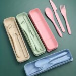 1 Set 3-In-1 Reusable Wheat Straw Camping Utensils With Polished Finish, Portable Travel Cutlery In Plastic Case For Picnic, Camping, And Daily Use - Image 8