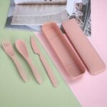 1 Set 3-In-1 Reusable Wheat Straw Camping Utensils With Polished Finish, Portable Travel Cutlery In Plastic Case For Picnic, Camping, And Daily Use - Image 13