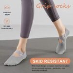 1 Pair Women'S Non-Slip Yoga Socks With Cross Strap & Extra Grips - Breathable Polyester Sports Socks For Yoga, Ballet, Barre, Pilates | Available In Multiple Colors (Green, Pink, Purple, Black, Gray, Blue) - Image 4