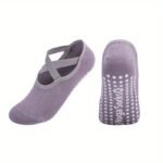 1 Pair Women'S Non-Slip Yoga Socks With Cross Strap & Extra Grips - Breathable Polyester Sports Socks For Yoga, Ballet, Barre, Pilates | Available In Multiple Colors (Green, Pink, Purple, Black, Gray, Blue) - Image 6