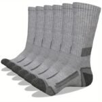 6 Pairs Men'S Long Crew Socks - Solid Color Athletic Socks With Moisture-Wicking & Breathable Design, Reinforced Toe & Heel, Elastic Cuff For Sports, Casual, Outdoor Activities - Hand Wash Only - Image 5
