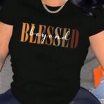 Blessed Letter Print Crew Neck T-Shirt, Casual Short Sleeve Top For Spring & Summer, Women'S Clothing