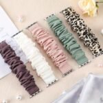 Scrunchie Band For Apple Watch - Cute Printed Elastic Solo Loop Band In Beige, Pink, Green, White, And Brown, Compatible With Series 8, 7, 6, 5, 4, 3, 2, 1 Se, Available In Sizes 38Mm, 40Mm, 41Mm, 42Mm, 44Mm, 45Mm, Bracelet For Apple Watch