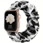 Scrunchie Band For Apple Watch - Cute Printed Elastic Solo Loop Band In Beige, Pink, Green, White, And Brown, Compatible With Series 8, 7, 6, 5, 4, 3, 2, 1 Se, Available In Sizes 38Mm, 40Mm, 41Mm, 42Mm, 44Mm, 45Mm, Bracelet For Apple Watch - Image 15