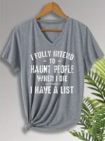 Plus Size Women'S Casual V-Neck Short Sleeve T-Shirt With Bold Letter Print - Heather Gray Relaxed Fit Machine Washable Spring Summer Fall Top Ps05, Everyday Comfort, Durable Casualwear - Image 3