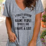 Plus Size Women'S Casual V-Neck Short Sleeve T-Shirt With Bold Letter Print - Heather Gray Relaxed Fit Machine Washable Spring Summer Fall Top Ps05, Everyday Comfort, Durable Casualwear