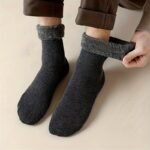 2 Pair Men'S Thickened Thermal Crew Socks - Cozy Fleece-Lined, Ribbed Cuff, Solid Color (Black/Gray) For Winter Warmth & Casual Wear, Winter Socks, Warmth Enhancing Socks, Ribbed Texture Socks - Image 6