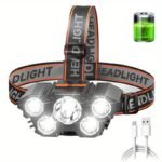 1Pc 5 Led Headlamp Rechargeable, Usb Head Flashlight, Camping And Fishing Headlight For Home Outdoor Emergency Lantern Christmas Gift - Image 2